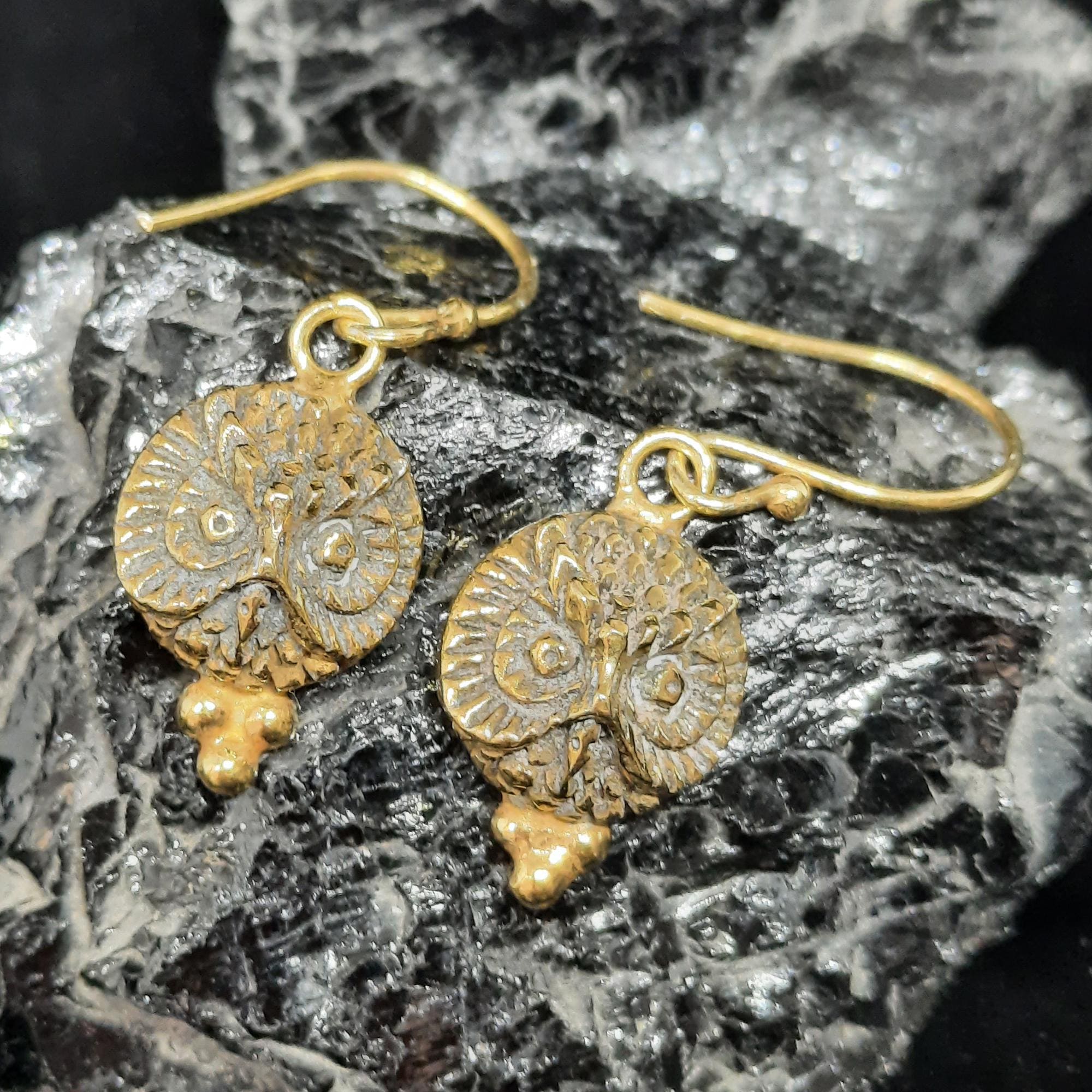 Bronze Intaglio Owl Earrings: Handmade Sterling Silver Jewelry