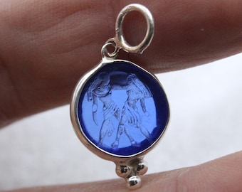 Handmade Enamel Intaglio Gemini Pendant Necklace: Sterling Silver Zodiac Jewelry