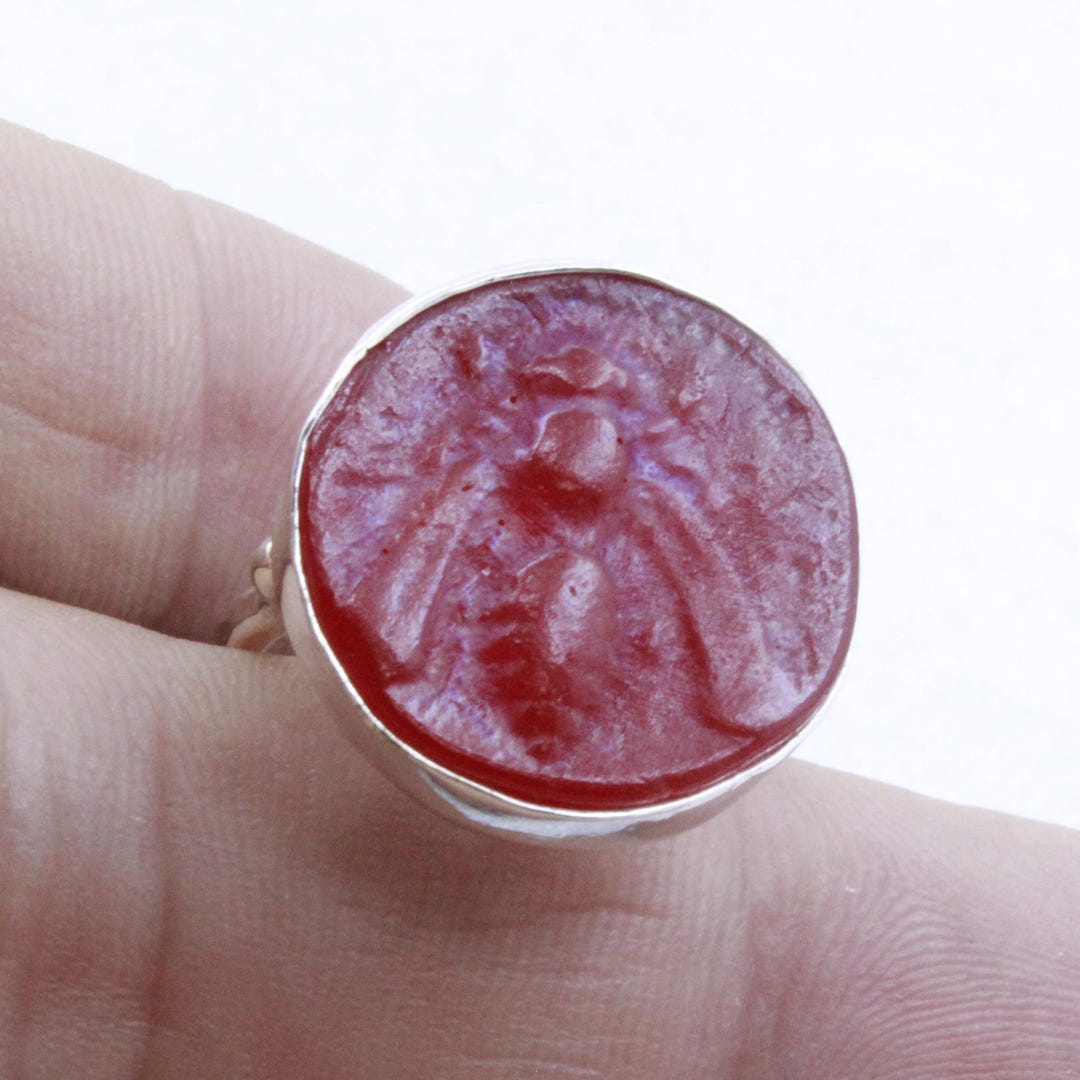 Red String Intaglio Enamel Intaglio Red Greek Bee Solid Silver Ring - Etsy