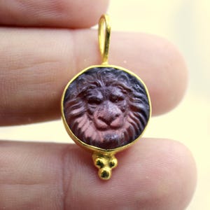 Enamel Intaglio Leon Necklace Pendant Jewelry With Amethyst - intaglio Necklace - Ancient Pendant Jewelry - Silver Pendant - Gift For Her