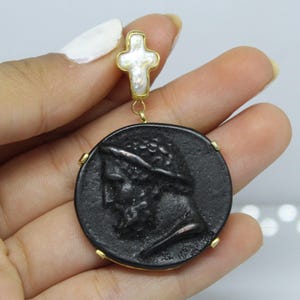Bronze Intaglio Roman Coin Necklace Pendant Jewelry With Pearl - intaglio Necklace - Ancient Pendant Jewelry - Silver Pendant - Gift For Her