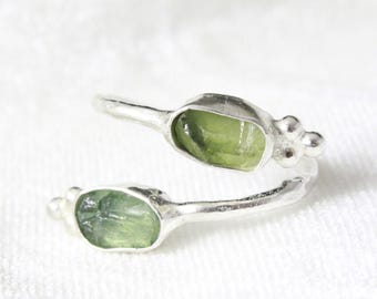Raw Natural Green Apatite Sterling Silver Ring - Unique Rough Green Apatite Jewelry - Handmade Gemstone Ring Gift For Her Minimalist Ring