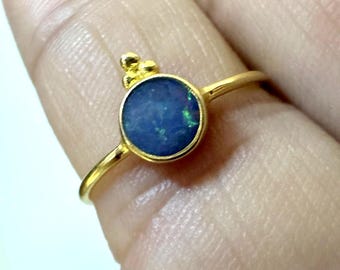 Natürlicher Blauer Opal Sterling Silber Ring - Handgemachter Edelstein Schmuck aus Australien