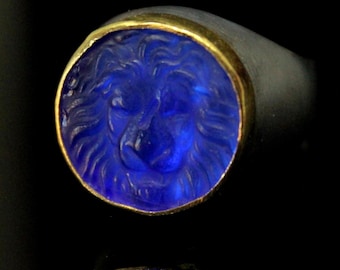 Enamel Intaglio Lion Ring: Handmade Sterling Silver Signet