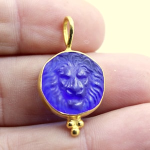 Enamel Intaglio Leon Necklace Pendant Jewelry With Amethyst - intaglio Necklace - Ancient Pendant Jewelry - Silver Pendant - Gift For Her