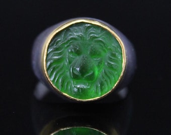Enamel Intaglio Lion Ring: Handmade Sterling Silver Statement Jewelry