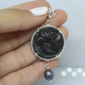 Bronze Intaglio Roman Coin Necklace Pendant Jewelry With Pearl - intaglio Necklace - Ancient Pendant Jewelry - Silver Pendant - Gift For Her
