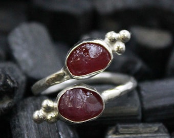 Bague en argent sterling avec rubis brut : bijoux en pierres précieuses brutes faits main