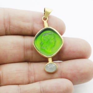 Enamel Intaglio Artemis Necklace Pendant Jewelry With Aquamarine - intaglio Necklace - Ancient Pendant Jewelry - Silver - Gift For Her