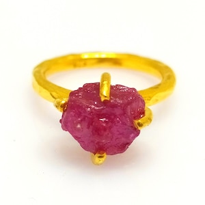Raw Natural Ruby Sterling Silver Ring - Unique Rough Ruby Jewelry - Handmade Gemstone Ring Gift For Her Minimalist Ring - Custom Ring