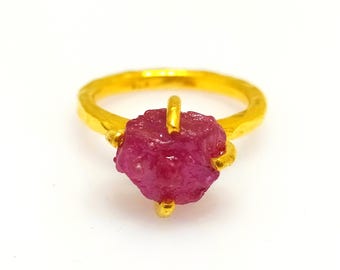 Bague en argent sterling avec rubis brut : bijoux en pierres précieuses brutes faits main