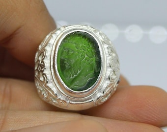 Enamel Intaglio Zeus Ring: Handcrafted 925K Silver Mythological Jewelry