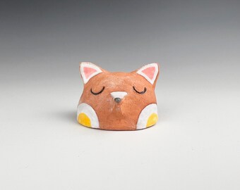 Cat Fox ceramic animal head handmade small sculpture