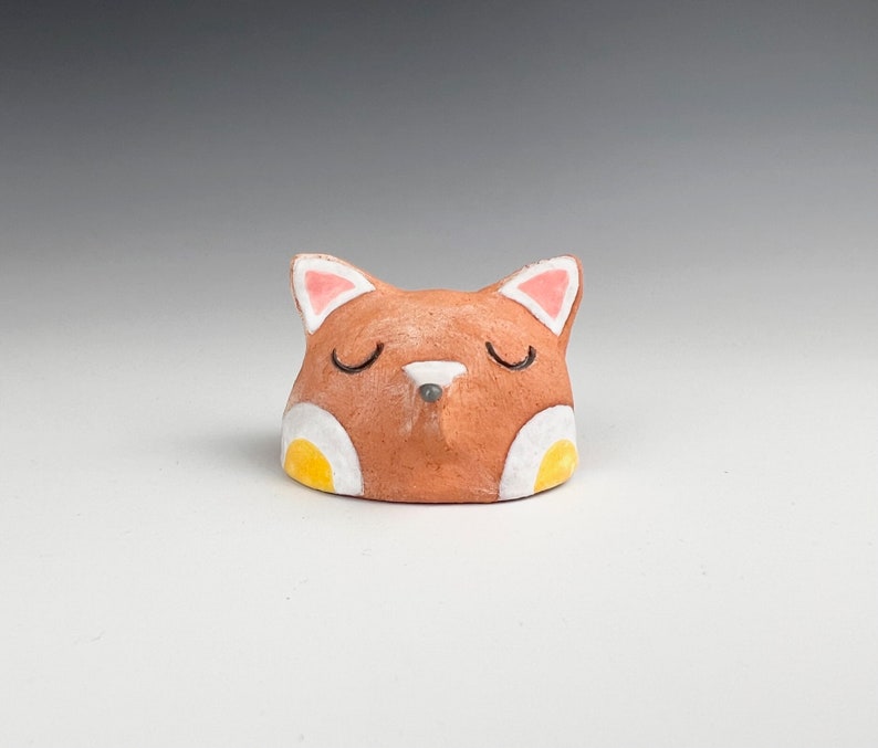 Cat Fox ceramic animal head handmade small sculpture image 1