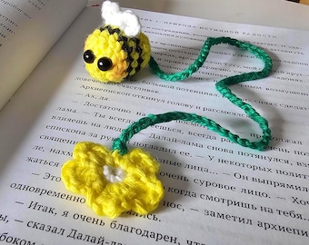 Lindo marcapáginas de abeja de crochet, pequeña abeja de crochet, regalo para maestros, regalo para amantes de los libros, regalo para ratones de biblioteca