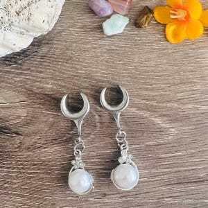 Dangle Gauges Plug Earrings Silver Single Pearl Butterfly Gemstones Tunnels Saddles Hider Plugs Bridal Wedding 2g (6mm) - 1’&#39; (25mm)
