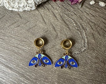 Dangle Gauges Plug Earrings Gold Evil Eye Moth Tunnels Hider Plugs Saddles Stretched Ear Jewelry 2g (6mm) - 1’’ (25mm)