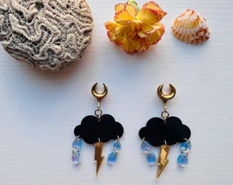 Dangle Gauges Plug Earrings Black Rain Cloud Tunnels Hider Plugs Saddles Stretched Ear Jewelry 2g (6mm) - 1’’ (25mm)