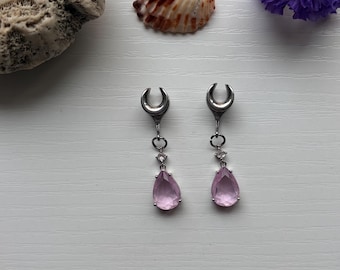 Dingla örhängen med pluggar Silverrosa rosenkvarts Ädelstenstunnlar Dolda pluggar Sadlar Brud Bröllop 2g (6 mm) - 1’’ (25 mm)