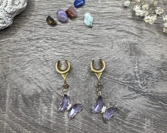 Dangle Meters Plugoorbellen Goud Amethist Vlinder Kristal Edelsteen Tunnels Verbergstekkers Zadels Uitgerekt oorsieraden 2 g (6 mm) - 1'' (25 mm)