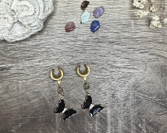 Dangle Meters Plugoorbellen Goud Onyx Vlinder Kristal Edelsteen Tunnels Verbergstekkers Zadels Uitgerekt oorsieraden 2 g (6 mm) - 1'' (25 mm)