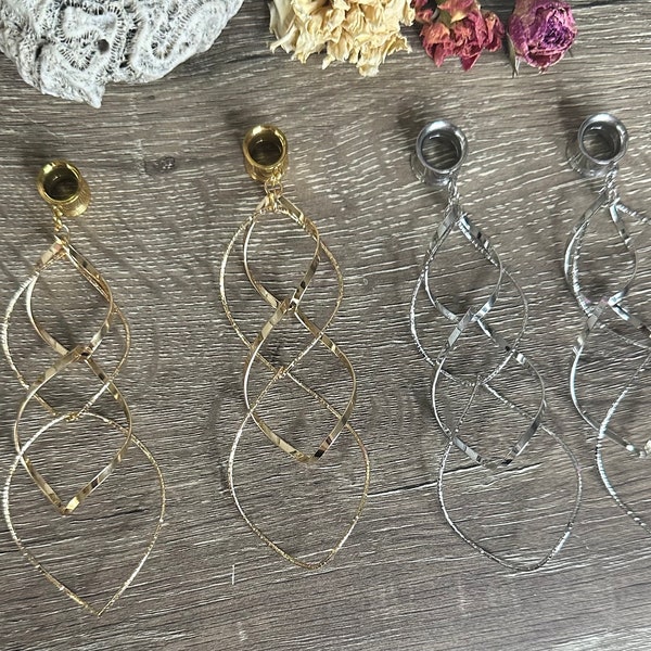 2g (6mm) - 1’’ (25mm) Gold or Silver 4 Hoops Dangle Tunnel/Earplugs Hider Plugs Earrings Saddles