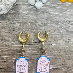 Bengelmeters Plugoorbellen Goud Koffertje To Travel Is To Live Tunnels Verbergstekkers Zadels Uitgerekt oorsieraden 2 g (6 mm) - 25 mm 1''