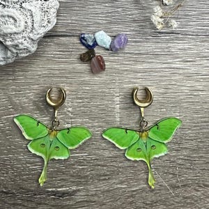 Calibri pendenti, orecchini a dilatatore, tunnel Luna Moth in oro o argento, dilatatori nascosti, selle, gioielli per orecchie allungate, 2 g (6 mm) - 1'' (25 mm)