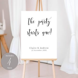 Minimalist The Party Starts Now Sign INSTANT DOWNLOAD Editable Template Modern Wedding Welcome Sign Wedding Reception Sign MD002b