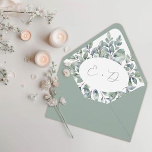 Eucalyptus groen monogram envelop voering INSTANT DOWNLOAD bewerkbare sjabloon salie groene envelop invoegen MD006