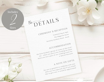 Minimalist Details Card INSTANT DOWNLOAD Editable Template Modern Details Card Wedding Information Card Accomodation Card MD002a
