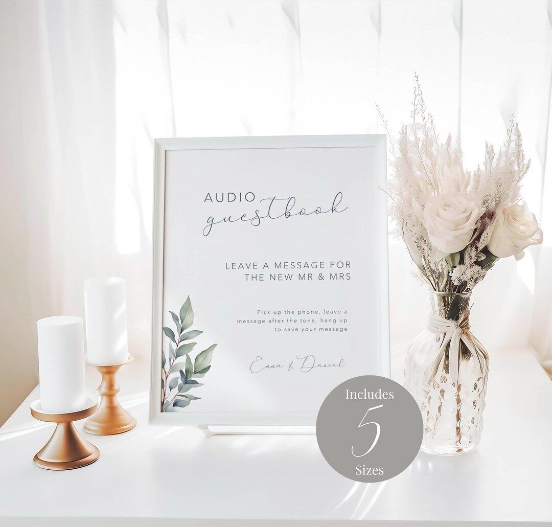 Eucalyptus Greenery Audio Guestbook Sign Leave a Message After the Tone ...