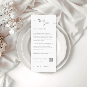 Minimalistische Hochzeit Dankeskarte mit QR Code SOFORT DOWNLOAD Bearbeitbare Vorlage Moderne Dankeskarte Druck zu Hause MD002a