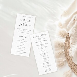 Minimalistische Zeremonienordnung, INSTANT DOWNLOAD, bearbeitbare Vorlage, Order of Service, Hochzeitszeremoniekarte, moderne Hochzeit 4 x 9 MD001