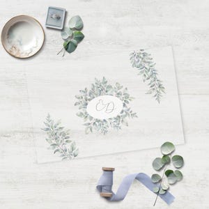 Eucalyptus Greenery Monogram Vellum Wrap for Wedding Invitation Set INSTANT DOWNLOAD Editable Template Sage Green Vellum Sleeve MD006