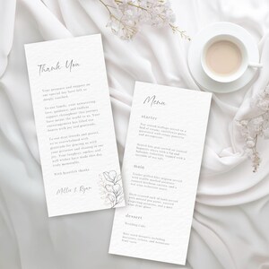 Minimalist Thank You Menu Card INSTANT DOWNLOAD Editable Template Modern Wedding Menu & Thank You Card MD008