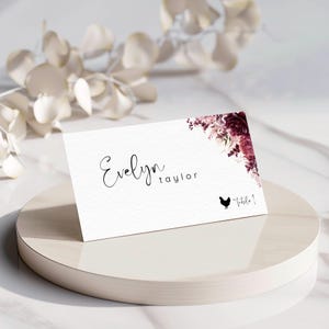 Burgundy Floral Wedding Place Card with Meal Choice INSTANT DOWNLOAD Editable Template Floral Menu Choice Place Card MD003