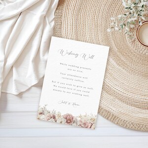 Neutrale bruiloft wensput kaart INSTANT DOWNLOAD bewerkbare sjabloon Blush roze en witte huwelijksreis Fonds kaart 3,5 x 5" MD010