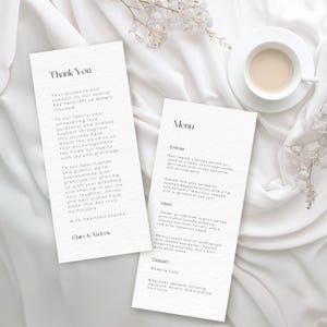 Minimalist Thank You Menu Card INSTANT DOWNLOAD Editable Template Modern Wedding Menu & Thank You Card MD011
