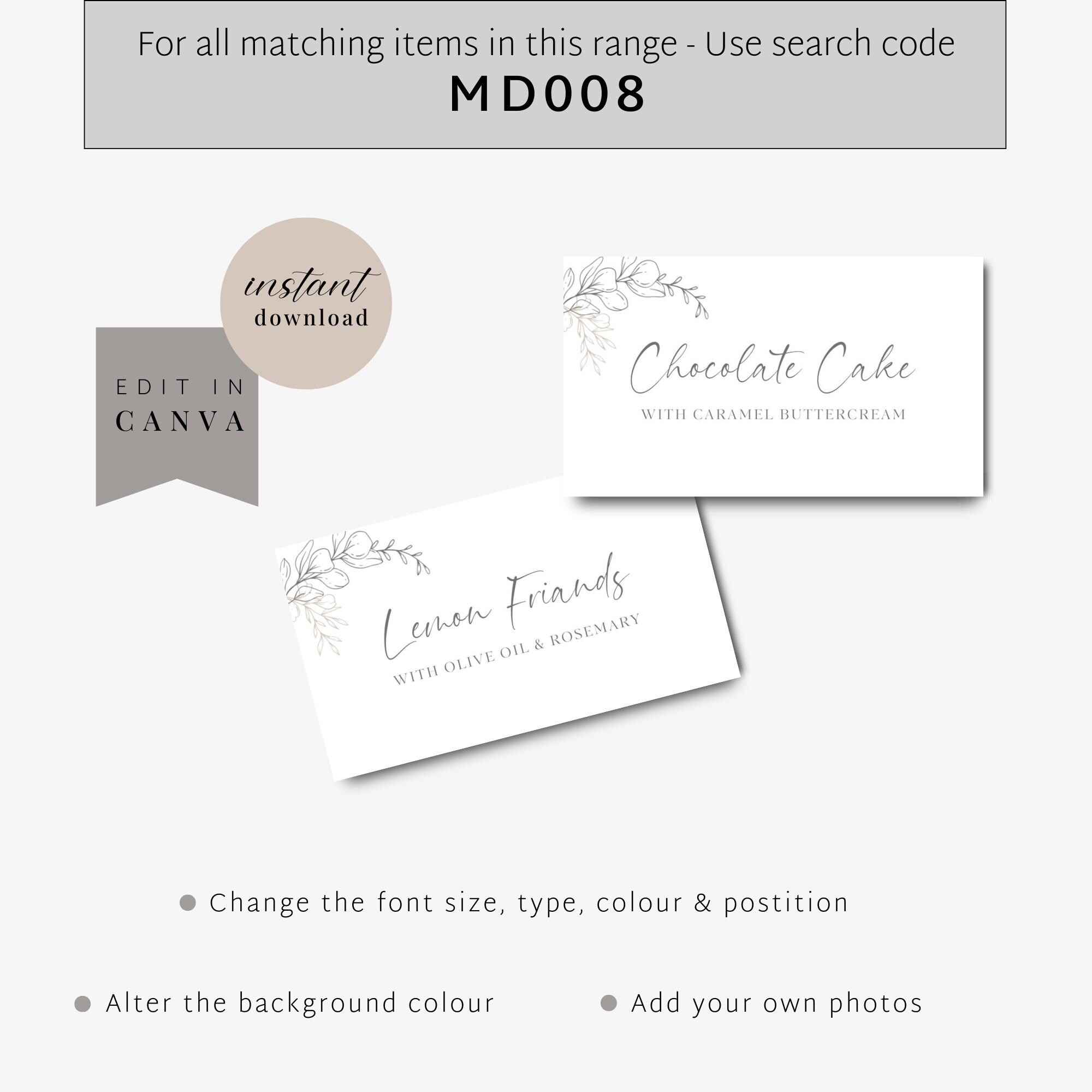Bufffet Tag Design Minimalist Buffet Labels, Editable Food Tags for Wedding, Printable ...