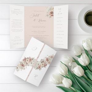 Blush Pink Gatefold Hochzeitseinladungskarte SOFORTIGER DOWNLOAD Bearbeitbare Vorlage Tri Fold Hochzeit faltbare Laden 5 "x 7" ein, wenn gefaltet MD010