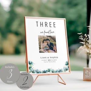Blue Floral Wedding Photo Table Number Sign INSTANT DOWNLOAD Editable Template, single or double photo, 3 sizes - 4x6, 5x7, 8x10 MD004