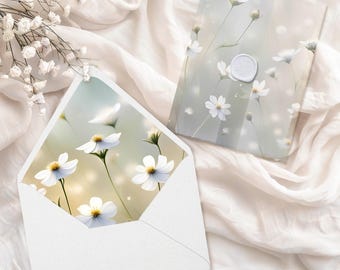 Matching Watercolour Wildflower Envelope Liner and Vellum Wrap Set INSTANT DOWNLOAD Wedding Invitation Wildflower Wrap Envelope Insert 003