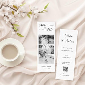Minimalist Wedding Save The Date Photo Strip Card INSTANT DOWNLOAD Editable Template Modern Save The Date Photo Invitation MD002a