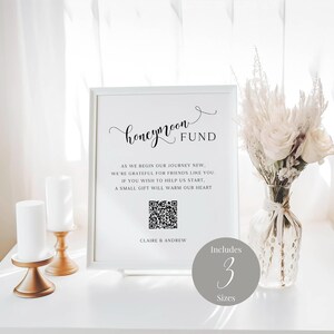 Minimalist Wedding Honeymoon Fund Sign with QR Code INSTANT DOWNLOAD Editable Template Wishing Well Sign MD002b