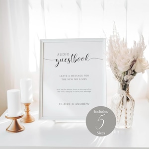 Placa minimalista para livro de visitas com áudio, deixe uma mensagem após o sinal, placa para livro de visitas por telefone, livro de visitas para casamento moderno, correio de voz, MD002a