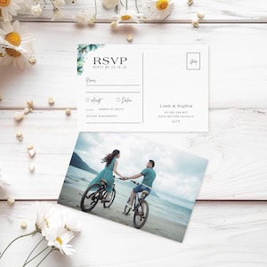 Cartão postal de casamento floral azul Rsvp DOWNLOAD INSTANTÂNEO Modelo editável Por favor, responda gentilmente Responder 6" x 4" MD004
