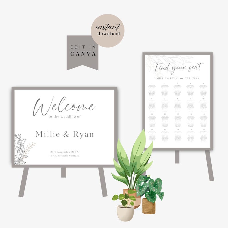 Minimalist Welcome Sign & Seating Chart Set Modern Wedding Welcome Sign ...