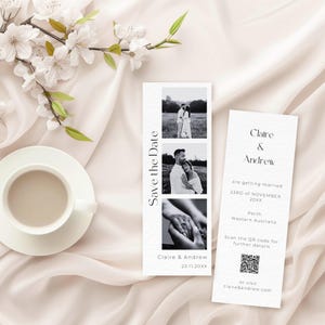 Minimalist Wedding Save The Date Photo Strip Card INSTANT DOWNLOAD Editable Template Modern Save The Date Photo Invitation MD011