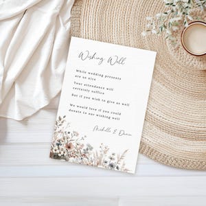 Wildflower bruiloft wensput kaart INSTANT DOWNLOAD bewerkbare sjabloon neutrale beige huwelijksreis Fonds kaart 3,5 x 5" MD020